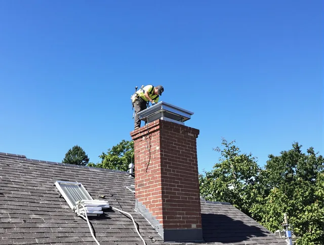 Fullerton Chimney Sweep technician measuring a chimney cap in Fullerton, CA
