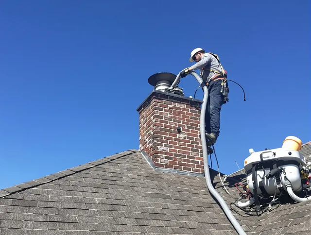Dedicated Fullerton Chimney Sweep team member cleaning a chimney in Fullerton, CA