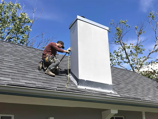 Fullerton Chimney Sweep team member finishing chimney construction in Fullerton, CA
