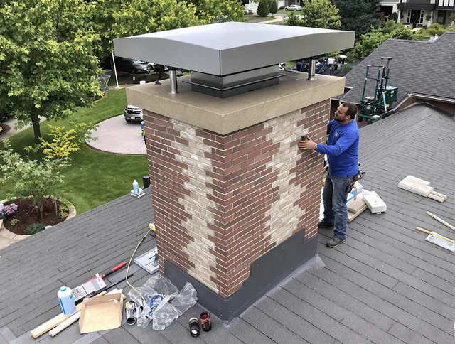Fullerton Chimney Sweep team working on a custom chimney remodel in Fullerton, CA