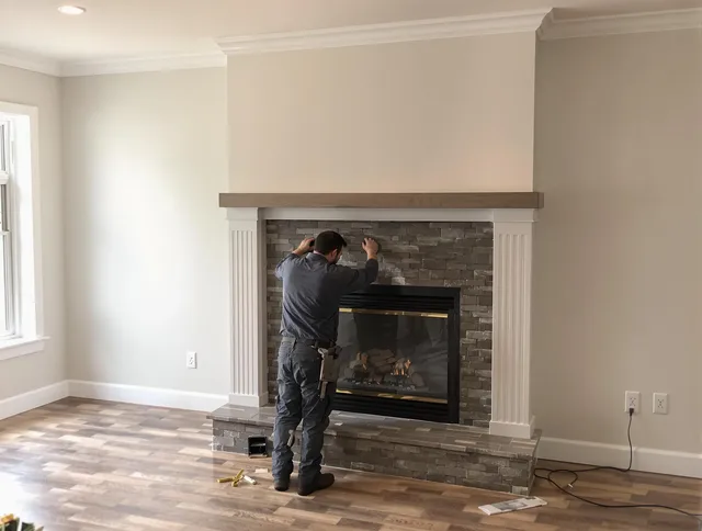 Fullerton Chimney Sweep finishing a custom fireplace install in Fullerton, CA